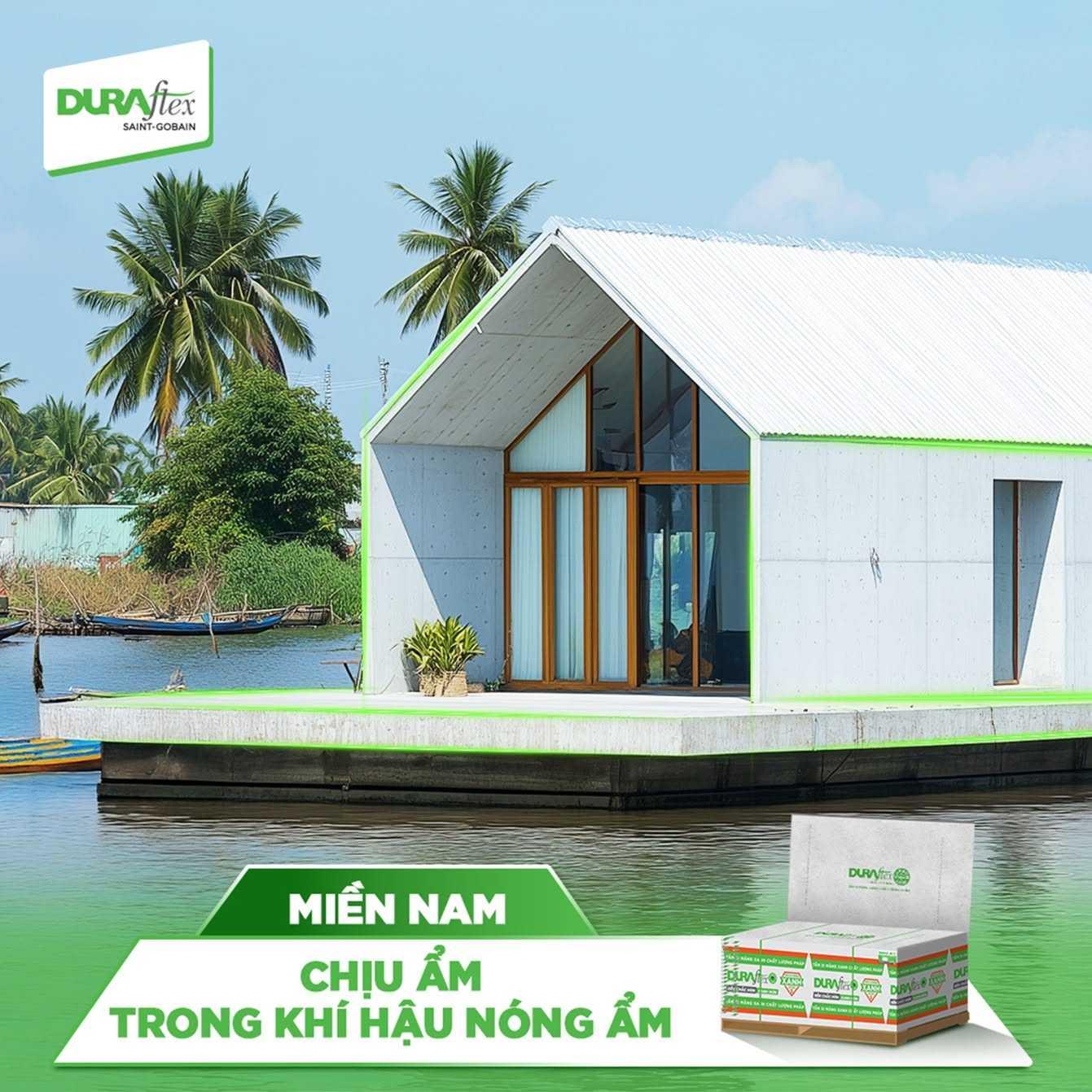 Vách nhẹ DURAflex giảm tải trọng xuống móng, phù hợp công trình trên nền đất yếu ven sông tại Cái Bè.