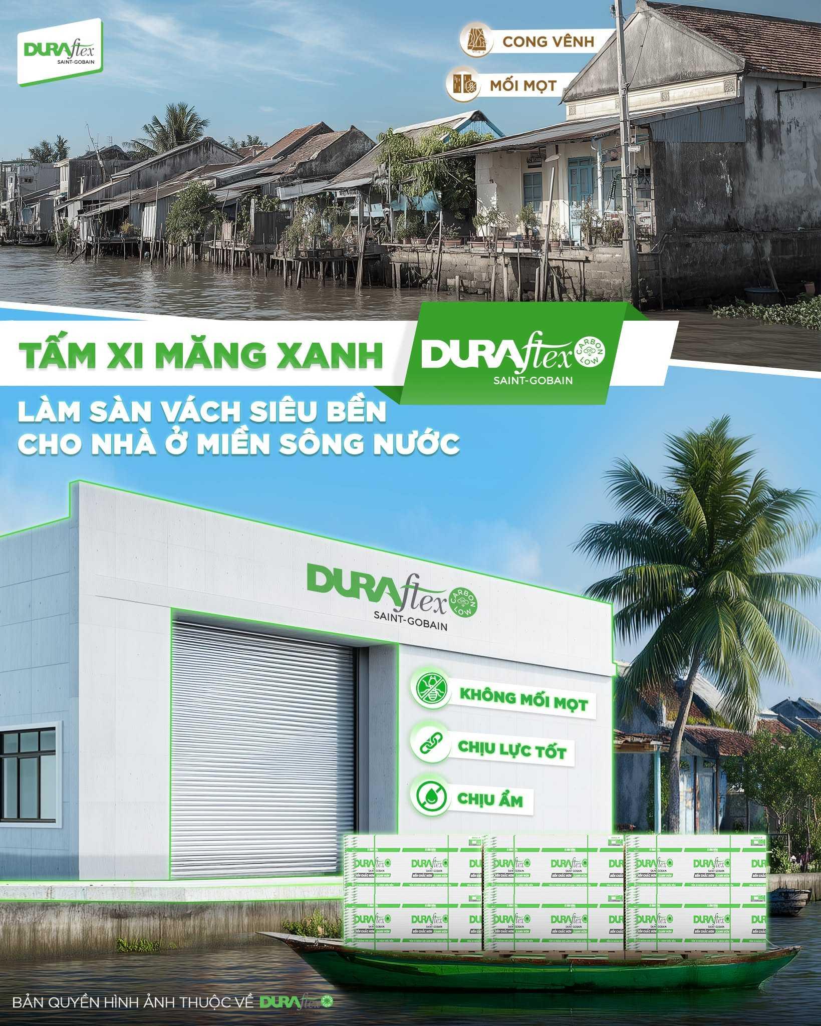 Vật liệu xi măng sợi không bị mối mọt tấn công, phù hợp công trình nhà vườn trong môi trường ẩm của vùng Cái Bè.