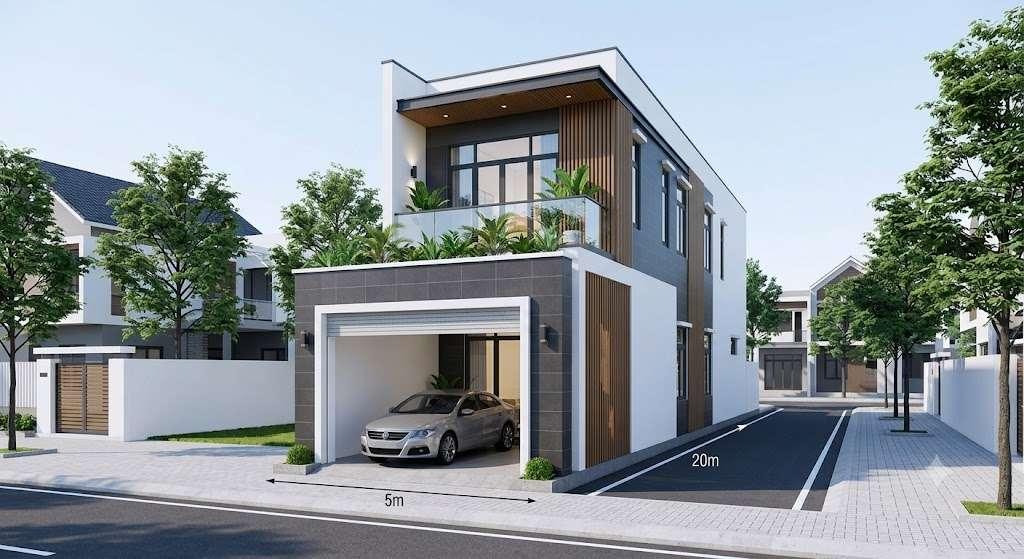 Phối cảnh 3D mặt tiền nhà 5x20m có cửa cuốn an toàn cho gara