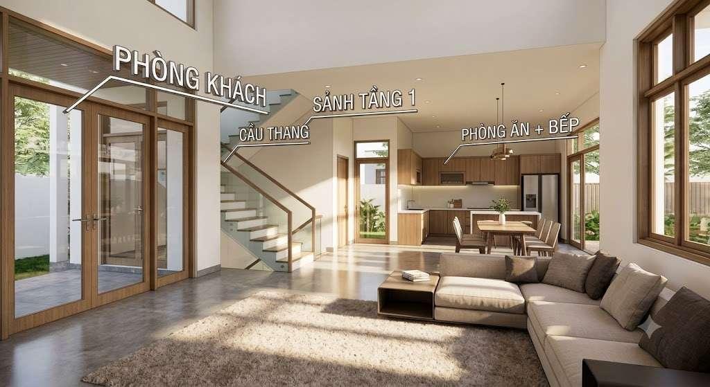 Không gian mở liên thông khách - sảnh - bếp đẳng cấp