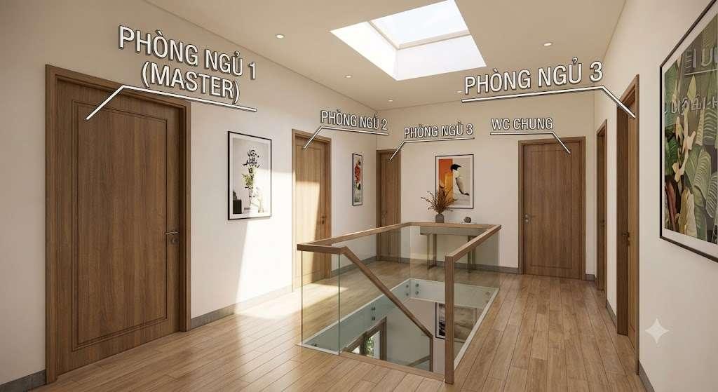 Bố trí các phòng ngủ quây quần quanh sảnh tầng 2