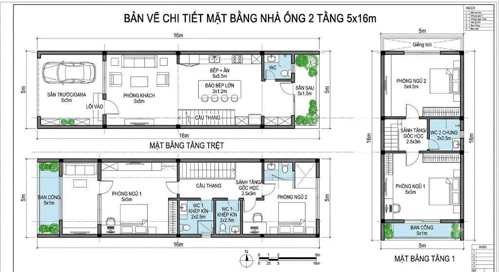 Bản vẽ mặt bằng tối ưu chất lượng không gian với chỉ 2 phòng ngủ