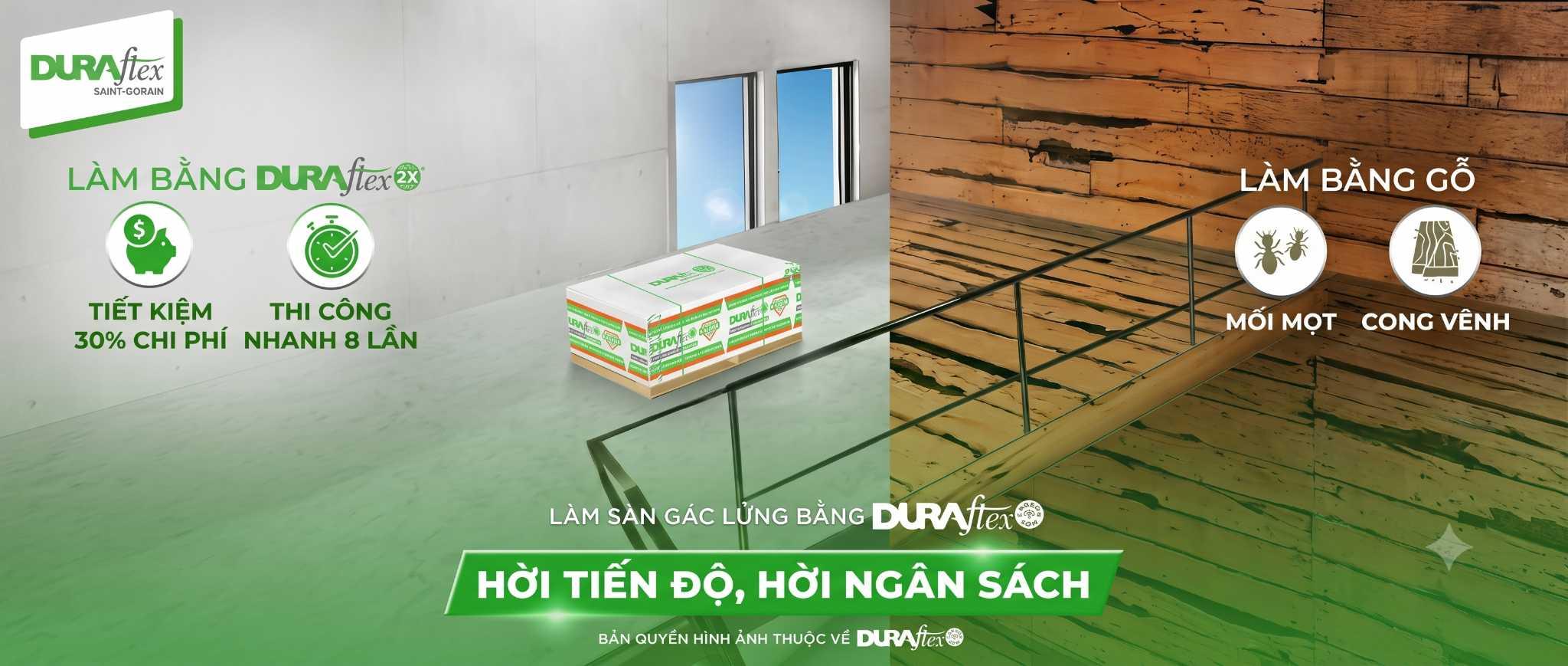 Làm sàn gác lửng từ tấm xi măng xanh Duraflex