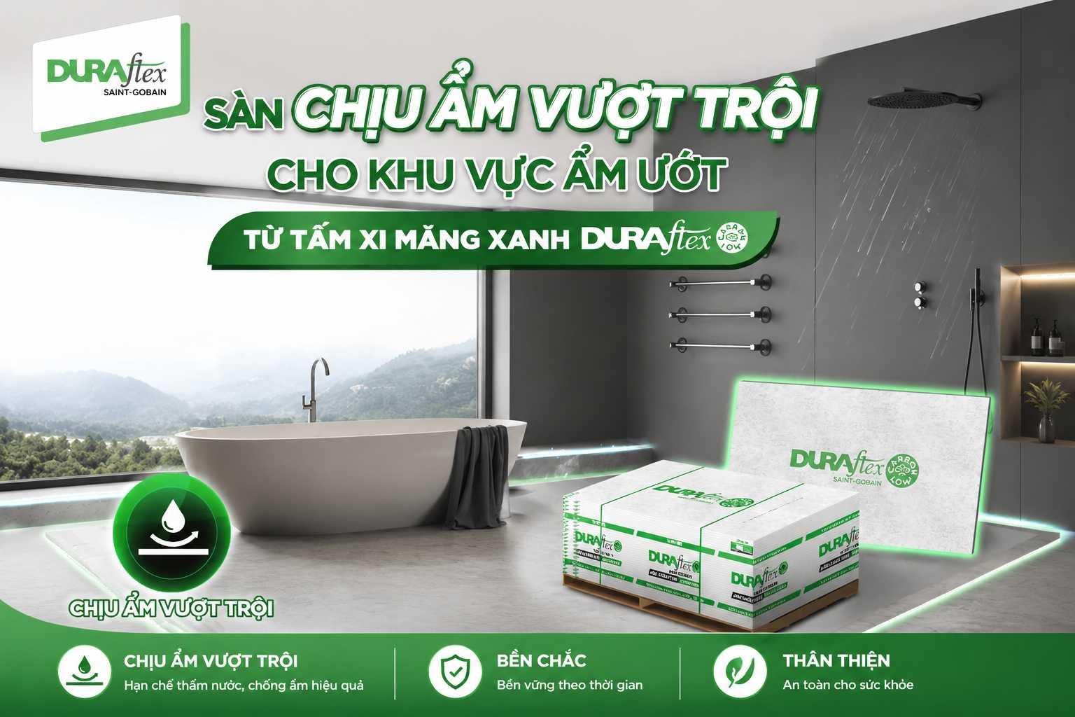 DURAflex sàn chịu ẩm vượt trội cho khu vực ẩm ướt