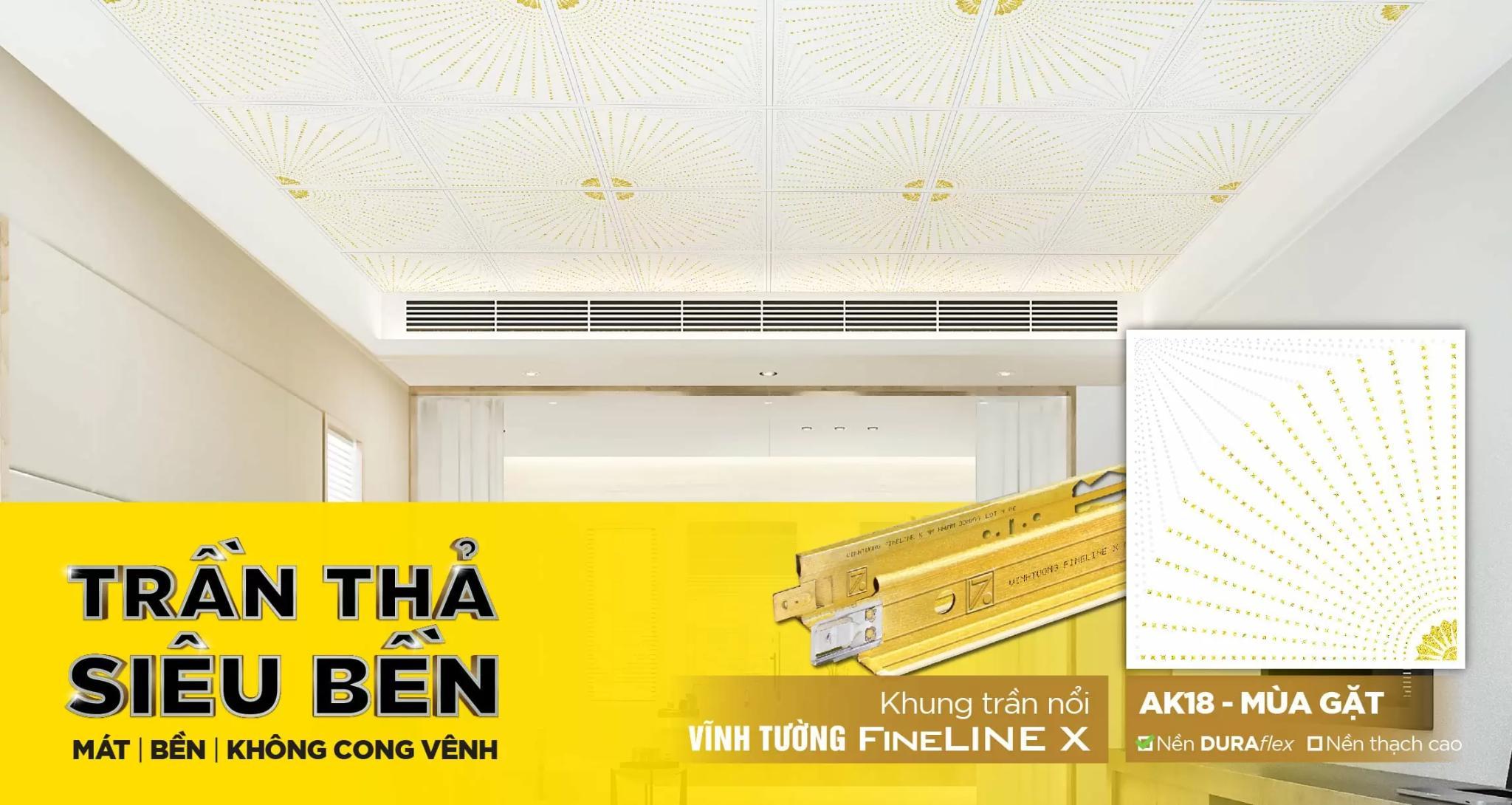 Mẫu trần nổi sử dụng tấm thạch cao Vĩnh Tường AK18 - Mùa Gặt