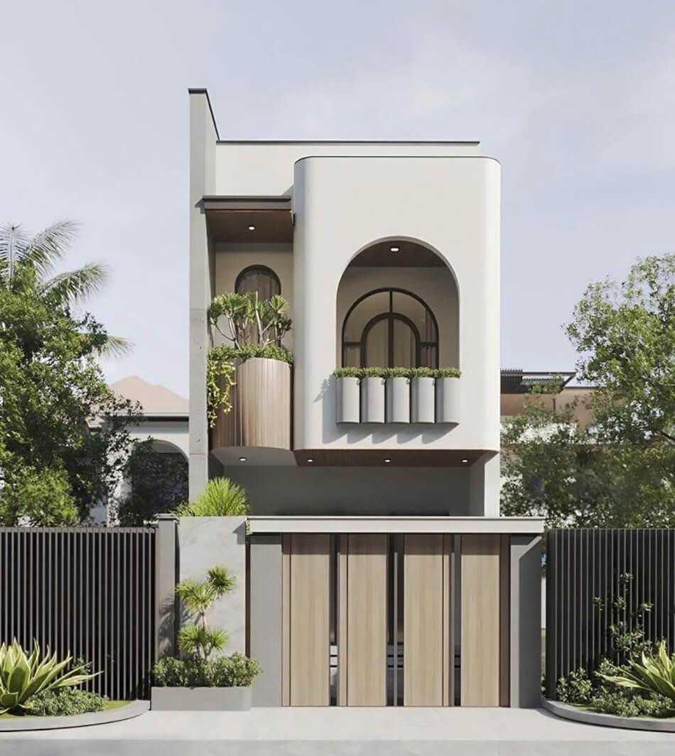 Mẫu nhà ống 2 tầng 5x20m phong cách Indochine