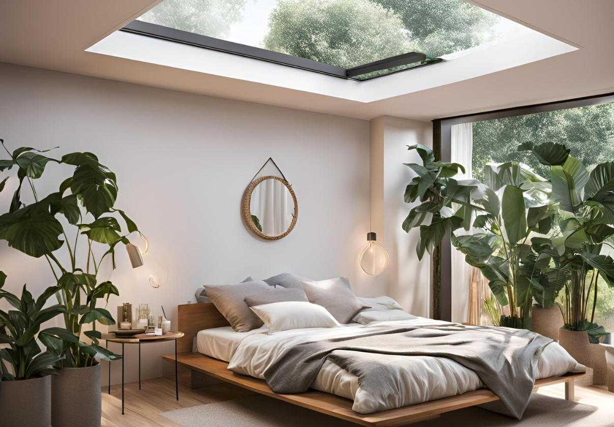 Giếng trời trong phòng ngủ giúp bổ sung ánh sáng tự nhiên cho những căn phòng ít cửa sổ