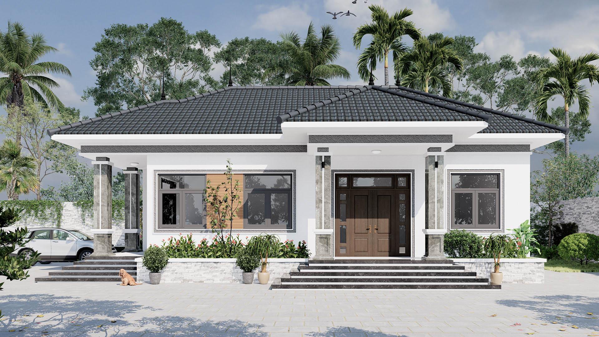 Nhà cấp 4 4 phòng ngủ 150m2 mái Thái ngói xám đen