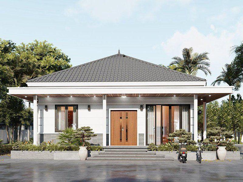 Nhà cấp 4 150m2 mái Nhật lợp ngói xám, hiên rộng