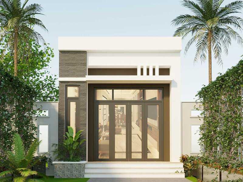 Mẫu nhà cấp 4 gác lửng 4x15 mái bằng có mặt tiền vuông vức theo phong cách hiện đại (Nguồn: Internet)