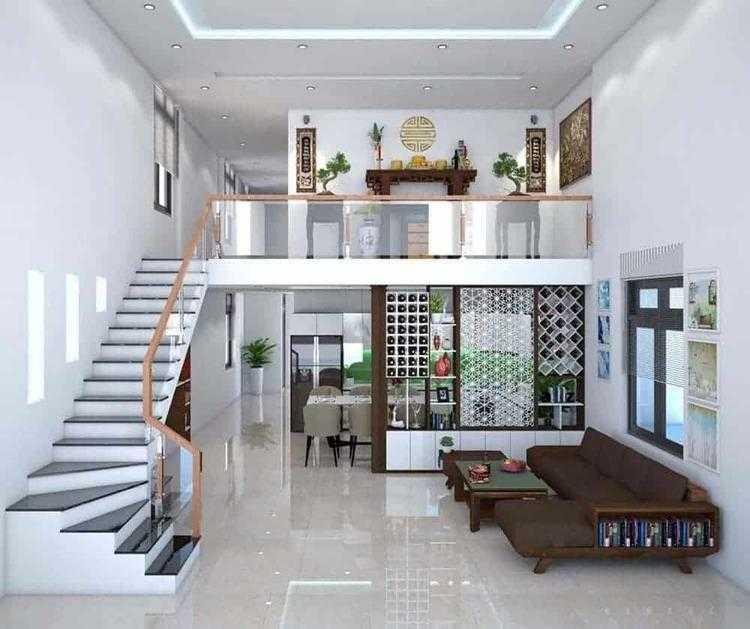 Mẫu nhà cấp 4 gác lửng 4x15 có phòng khách liền bếp tạo không gian sinh hoạt liền mạch (Nguồn: Internet)
