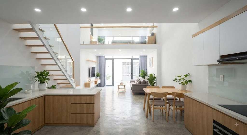 Bố trí thêm tiểu cảnh cây xanh dưới giếng trời để tạo điểm nhấn thư giãn