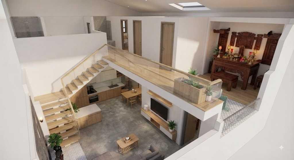 Không gian thờ tự trang nghiêm được đặt ở vị trí cao ráo, hướng ra mặt tiền đón sinh khí