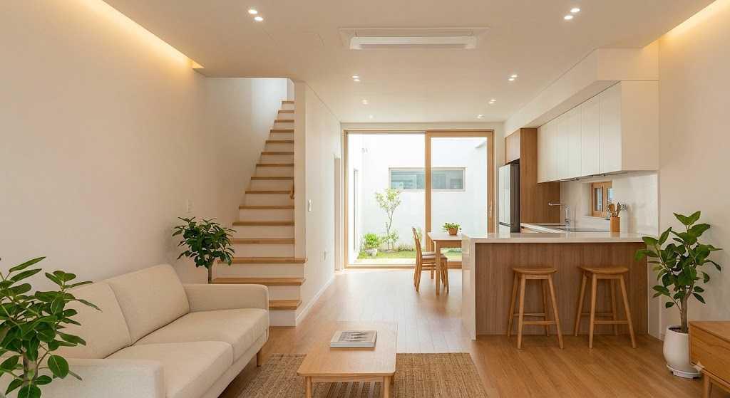 Mẫu nhà cấp 4 có gác lửng 4x20 không gian chuẩn Hàn thêm phần thanh thoát và gọn gàng