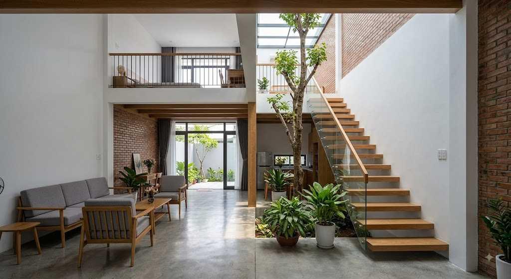Ánh sáng tự nhiên len lỏi vào từng góc nhỏ không gian nhờ hệ thống thông tầng thông minh