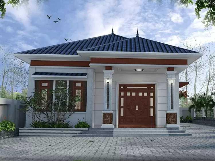 Mẫu thiết kế nhà cấp 4 diện tích 6x25m mái Nhật sang trọng với hệ cửa gỗ bề thế (Nguồn: Internet)