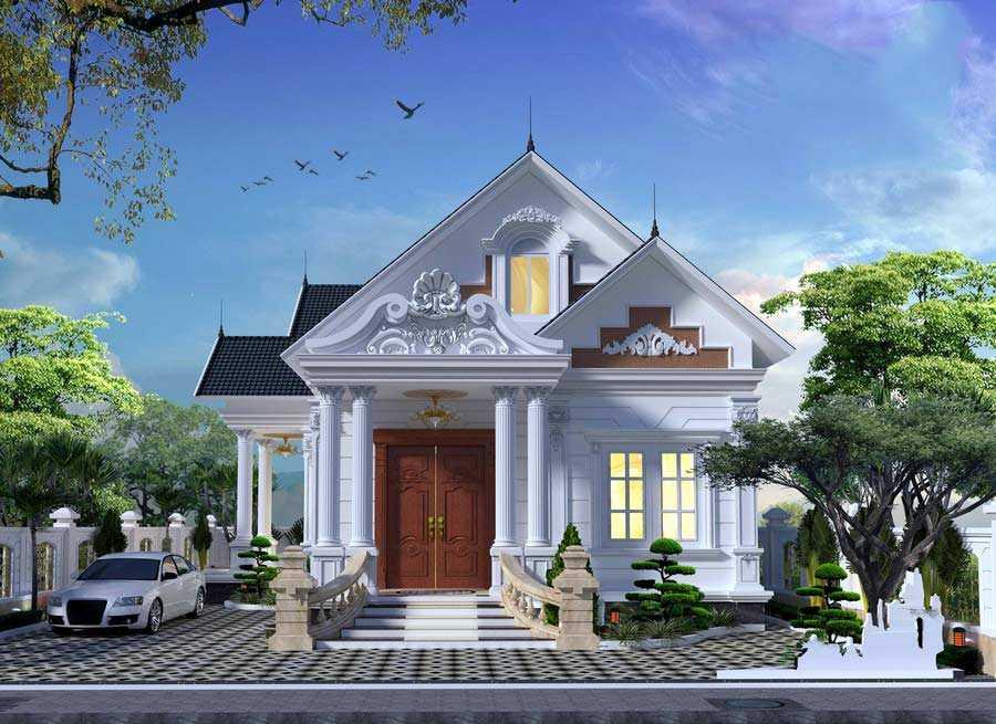 Phối cảnh mẫu nhà cấp 4 6x25m phong cách Tân cổ điển sang trọng