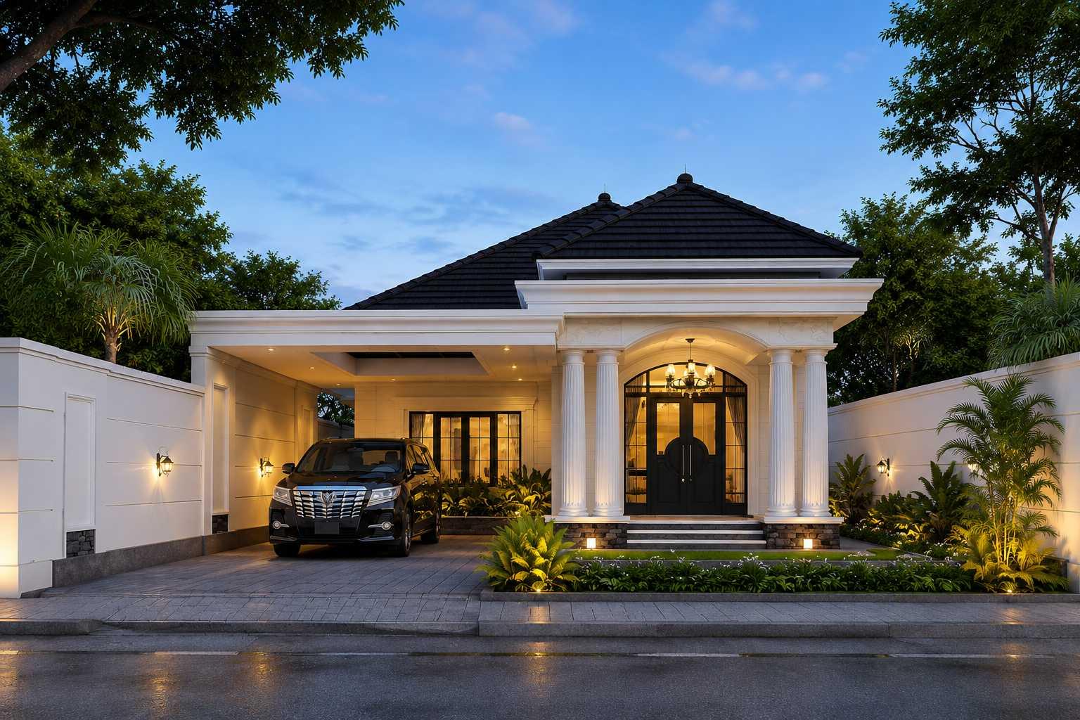 Mẫu thiết kế nhà cấp 4 diện tích 6x25m kiến trúc Tân cổ điển kết hợp gara tiện nghi