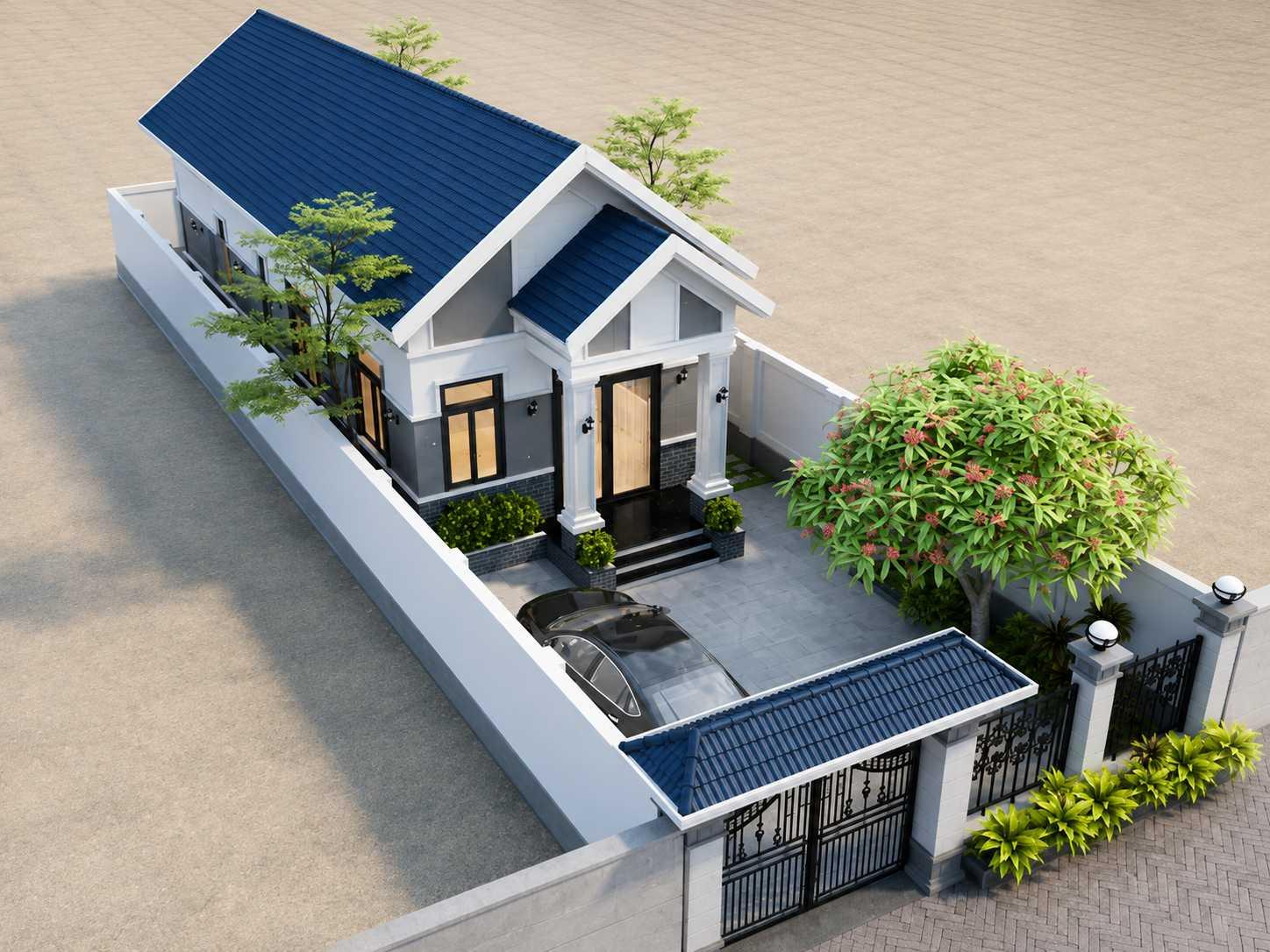 Phối cảnh tổng thể mẫu nhà cấp 4 6x25m mái Thái hiện đại