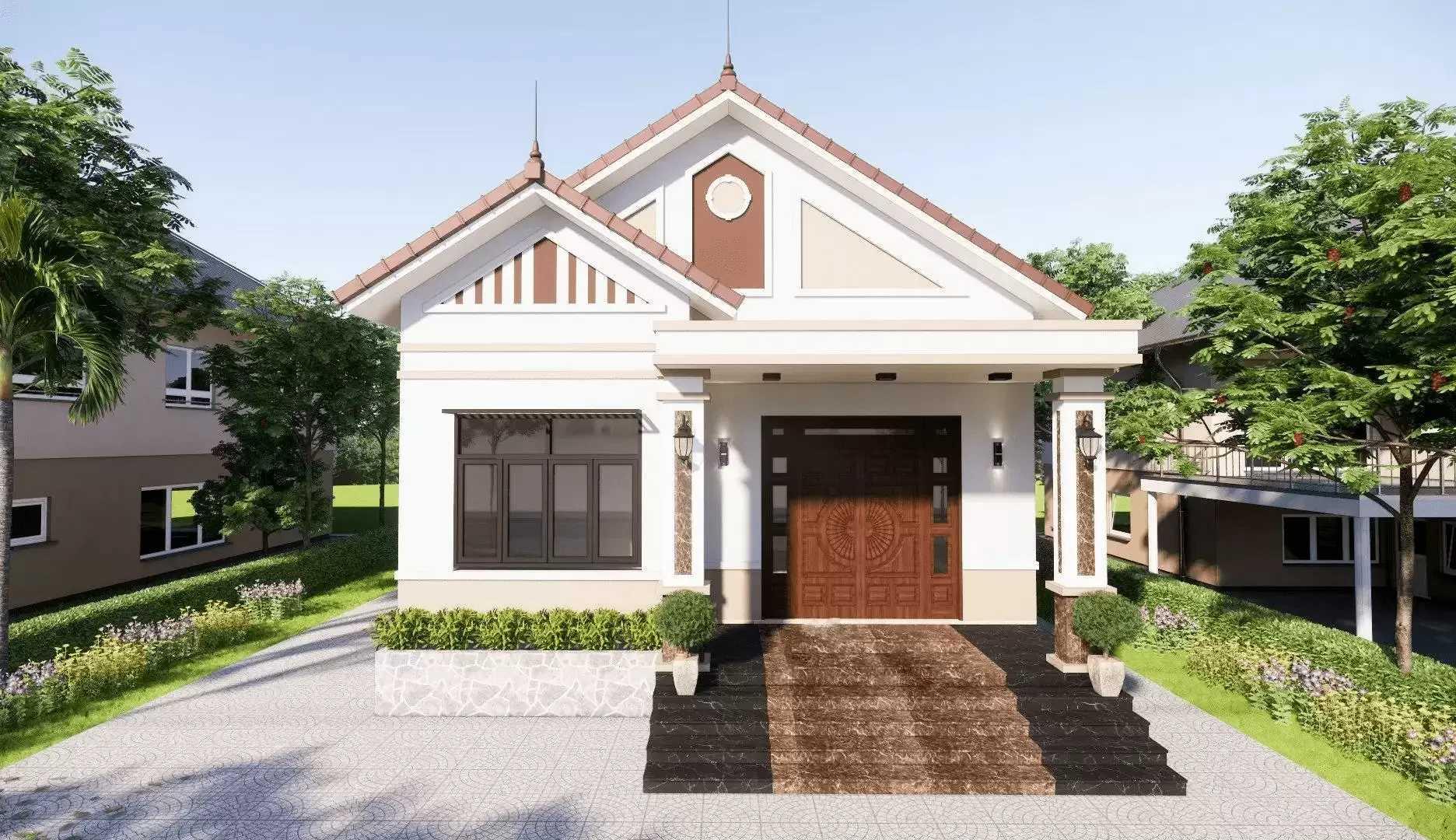 Mẫu thiết kế nhà cấp 4 diện tích 6x25m mái Thái sang trọng với mặt tiền cân đối (Nguồn: Internet)