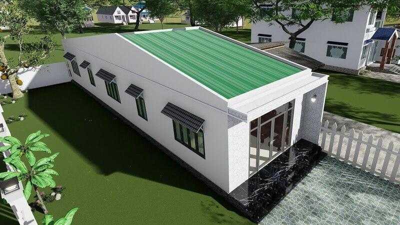 Mẫu nhà cấp 4 mái tôn 5x20m có sân trước rộng, thuận tiện bố trí chỗ để xe (Nguồn: Internet)