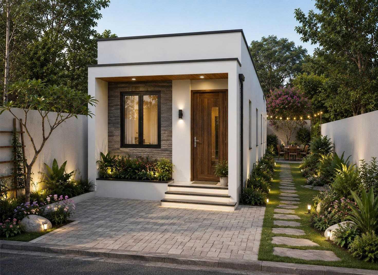 Thiết kế nhà cấp 4 thanh bình sở hữu khoảng sân vườn rộng rãi, ngập tràn sắc xanh (Nguồn: Internet)