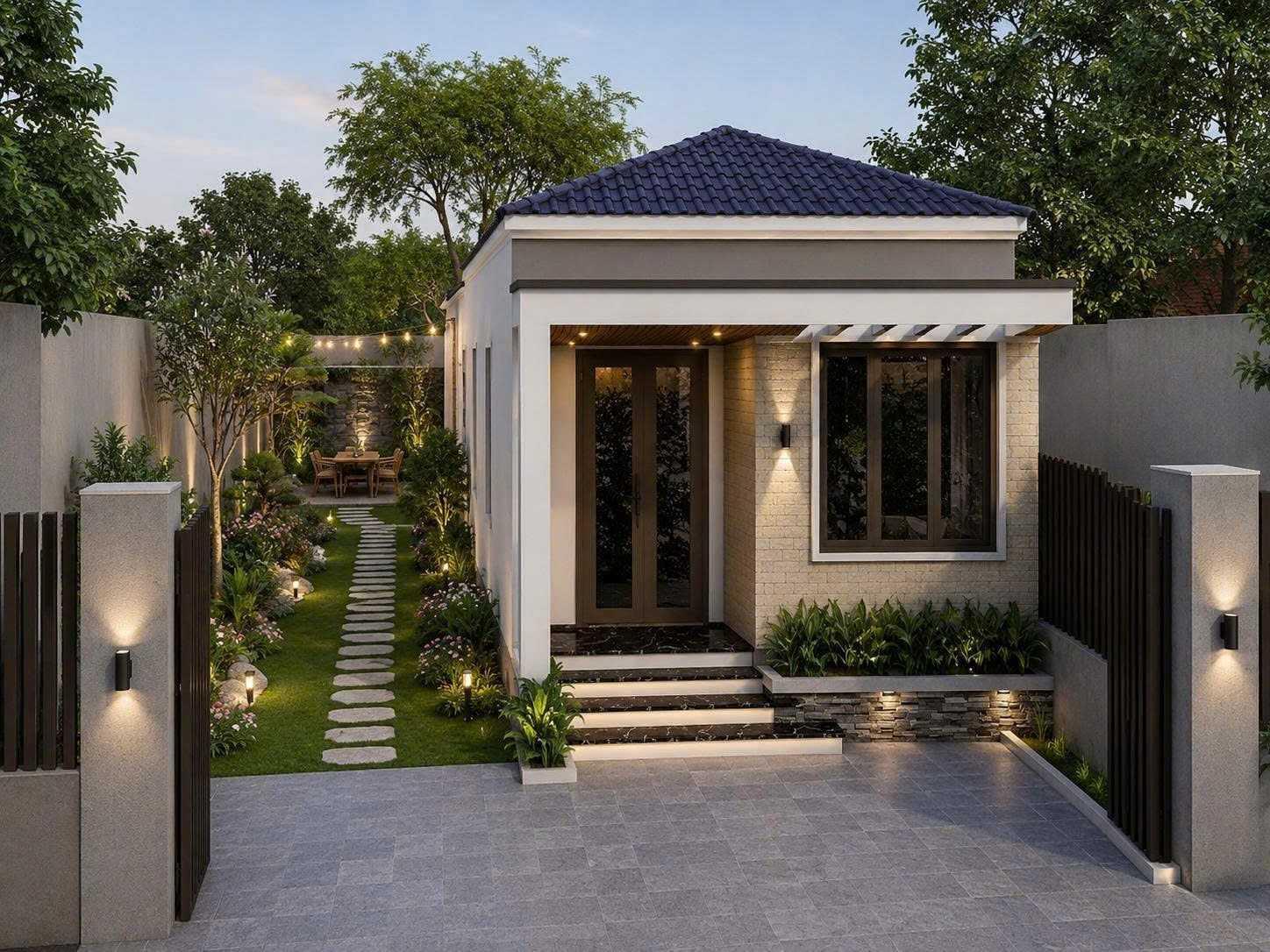 Mẫu nhà vườn cấp 4 thanh lịch mang lại cảm giác thư thái và gần gũi với thiên nhiên (Nguồn: Internet)