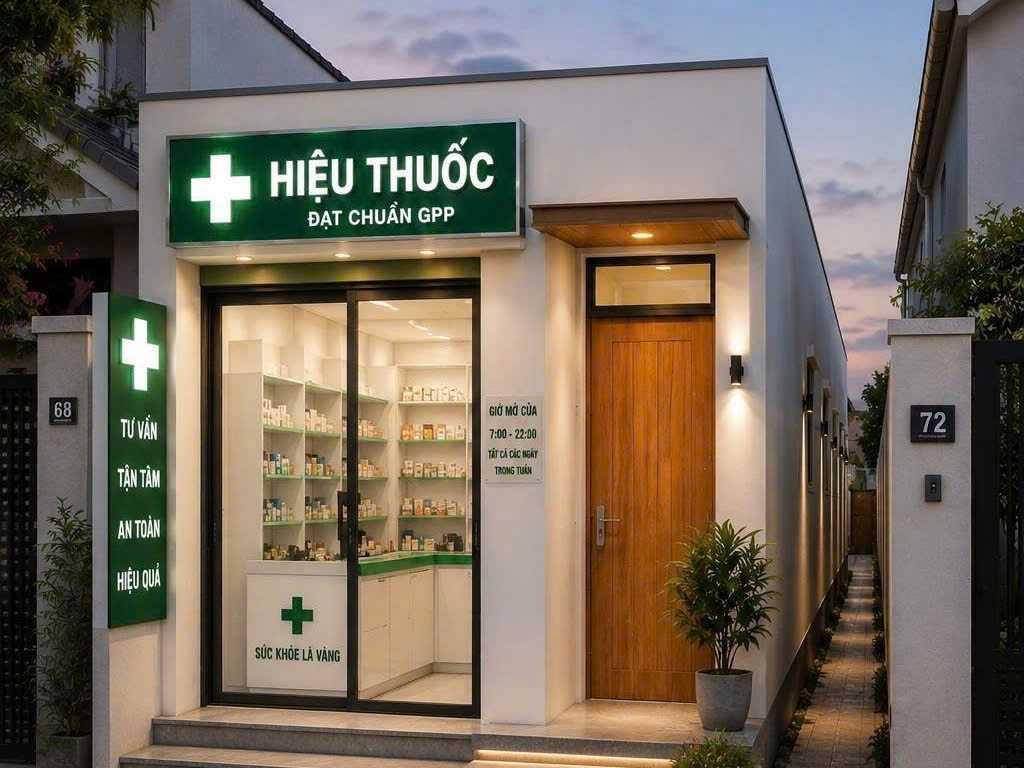 Mẫu nhà cấp 4 ngang 4m dài 15m kết hợp kinh doanh hiệu thuốc phía trước (Nguồn: Internet)