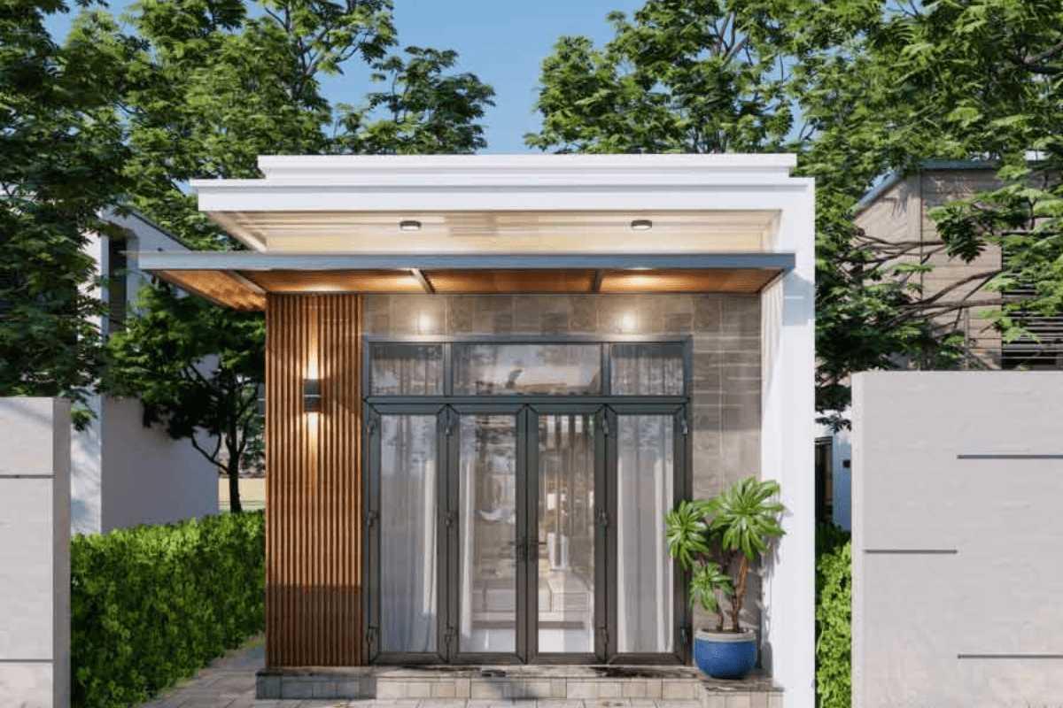 Phối cảnh mặt tiền nhà cấp 4 ngang 4m dài 15m thiết kế hiện đại, cửa kính lớn (Nguồn: Internet)