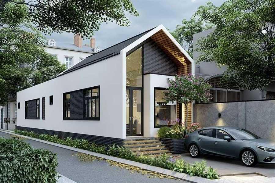 Mẫu nhà cấp 4 4x20m mái Thái giật cấp kết hợp hiên trước