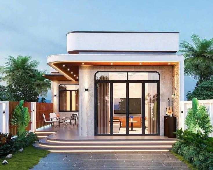 Góc nhìn nhà cấp 4 ngang 4m dài 20m mái Nhật có sân trước nhỏ