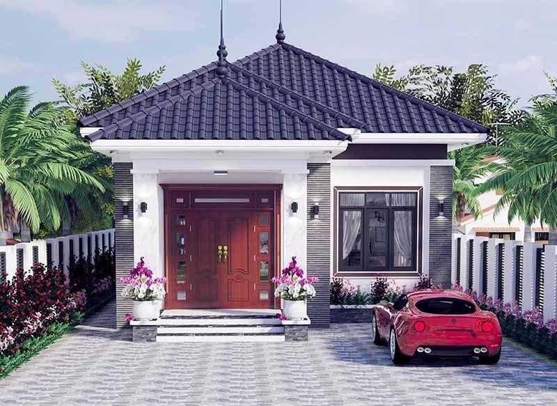 Nhà cấp 4 ngang 4m dài 20m mái Thái có sân để ô tô phía trước