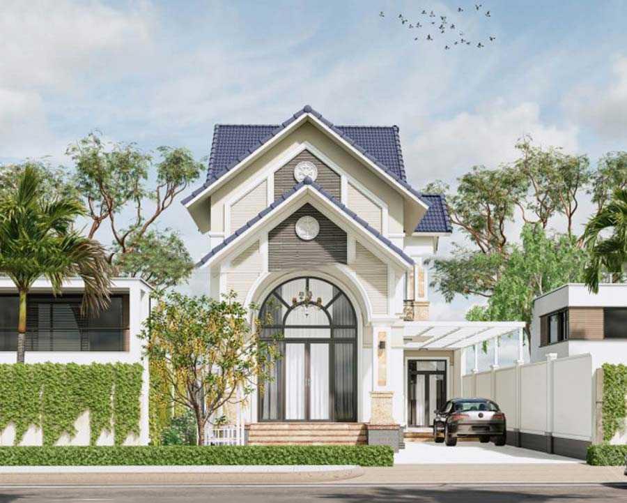 Phối cảnh nhà cấp 4 ngang 5m dài 15m mái Thái sang trọng kết hợp sân để ô tô phía trước (Nguồn: Internet)