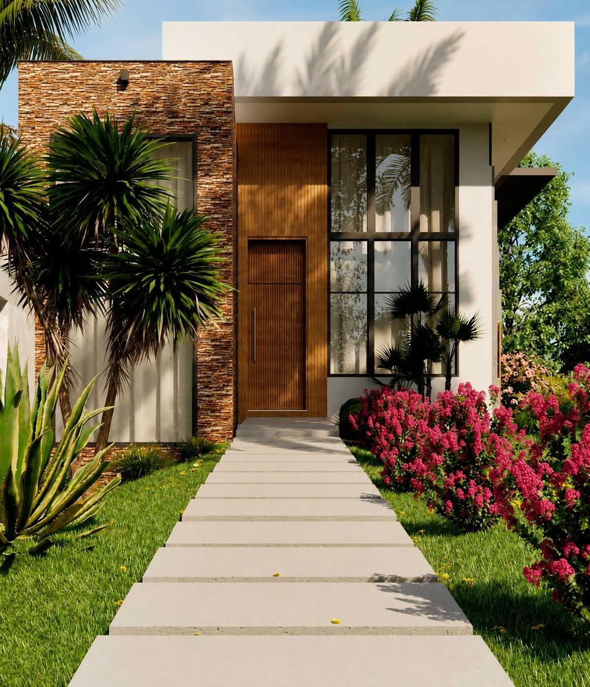Mẫu nhà cấp 4 phong cách hiện đại diện tích 5x15m ốp đá trang trí