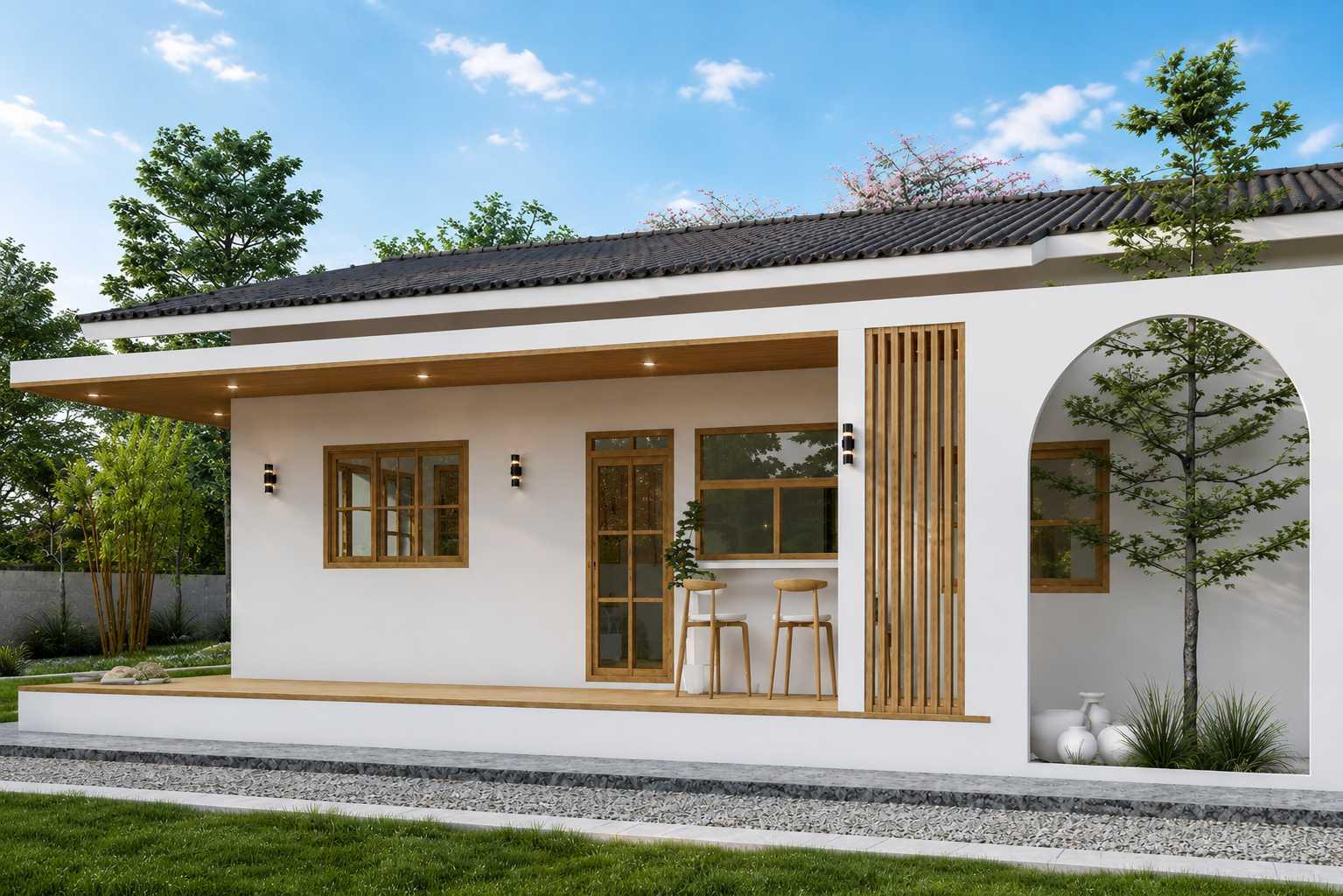 Phối cảnh mặt tiền nhà ngang 8m sâu 10m phong cách hiện đại, trẻ trung