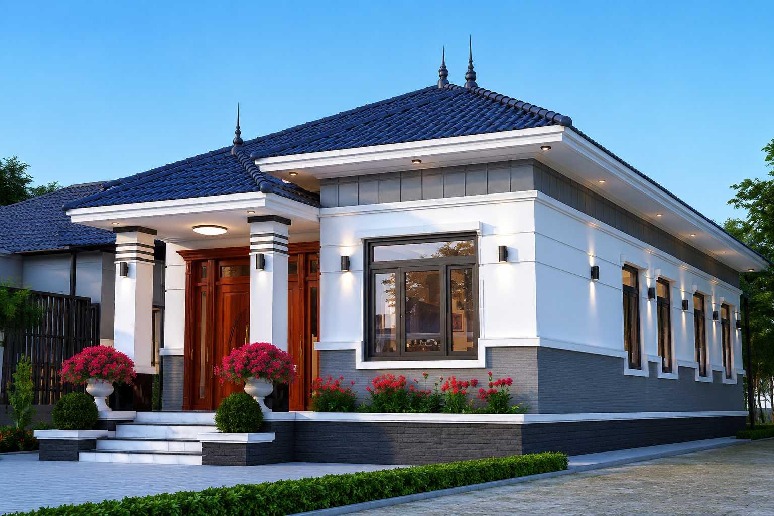 Phối cảnh mặt tiền nhà cấp 4 ngang 8m dài 15m hiện đại, sang trọng
