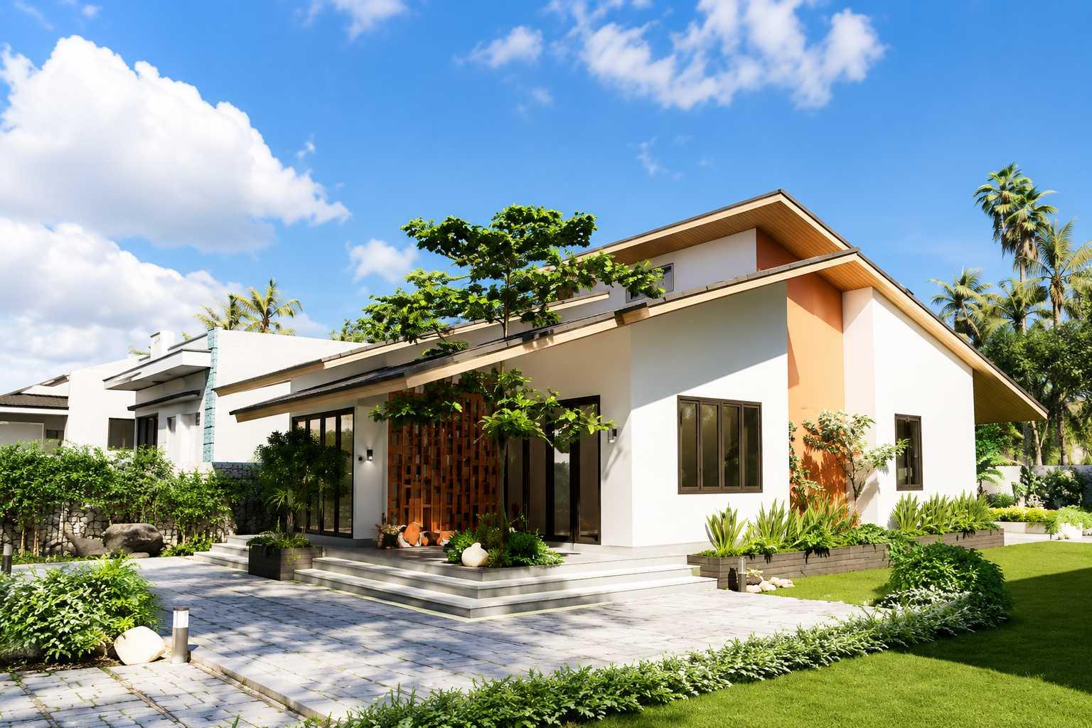 Mẫu phối cảnh ngoại thất nhà cấp 4 ngang 8m dài 15m thoáng đãng, bề thế