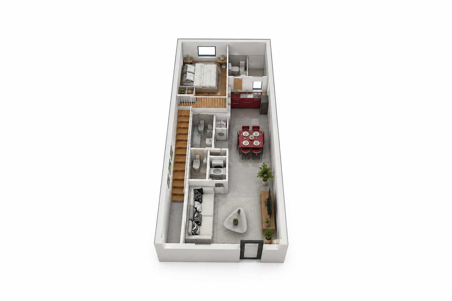Bản vẽ 3D mặt bằng nhà cấp 4 ngang 8m có gác lửng tối ưu công năng