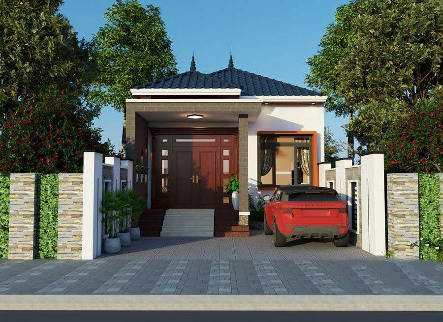 Phối cảnh mặt tiền mẫu nhà cấp 4 ngang 8m có bố trí chỗ để xe ô tô phía trước (Nguồn: Internet)