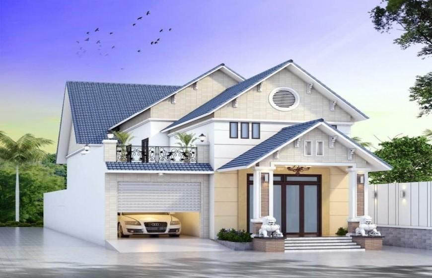 Mẫu nhà cấp 4 1 phòng ngủ có chỗ để ô tô ngoài vườn