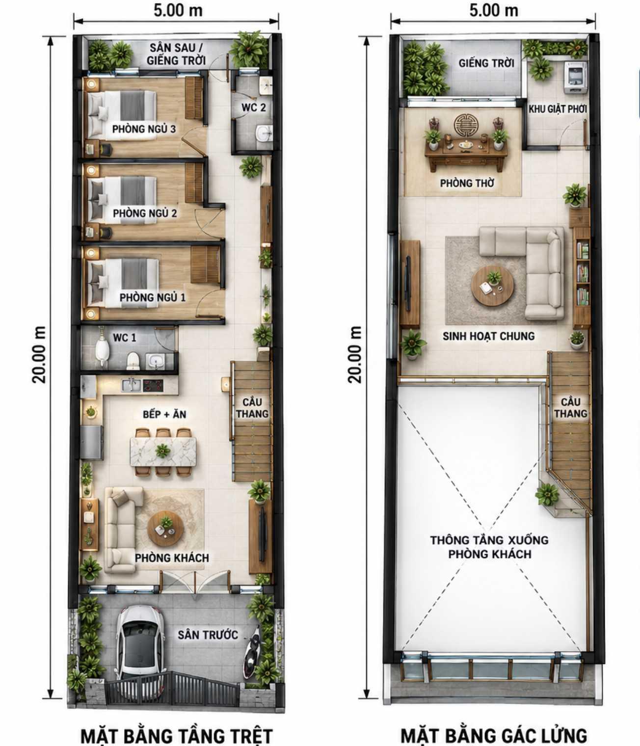 Mẫu nhà cấp 4 có gác lửng với 3 phòng ngủ liền kề giúp tập trung không gian nghỉ ngơi