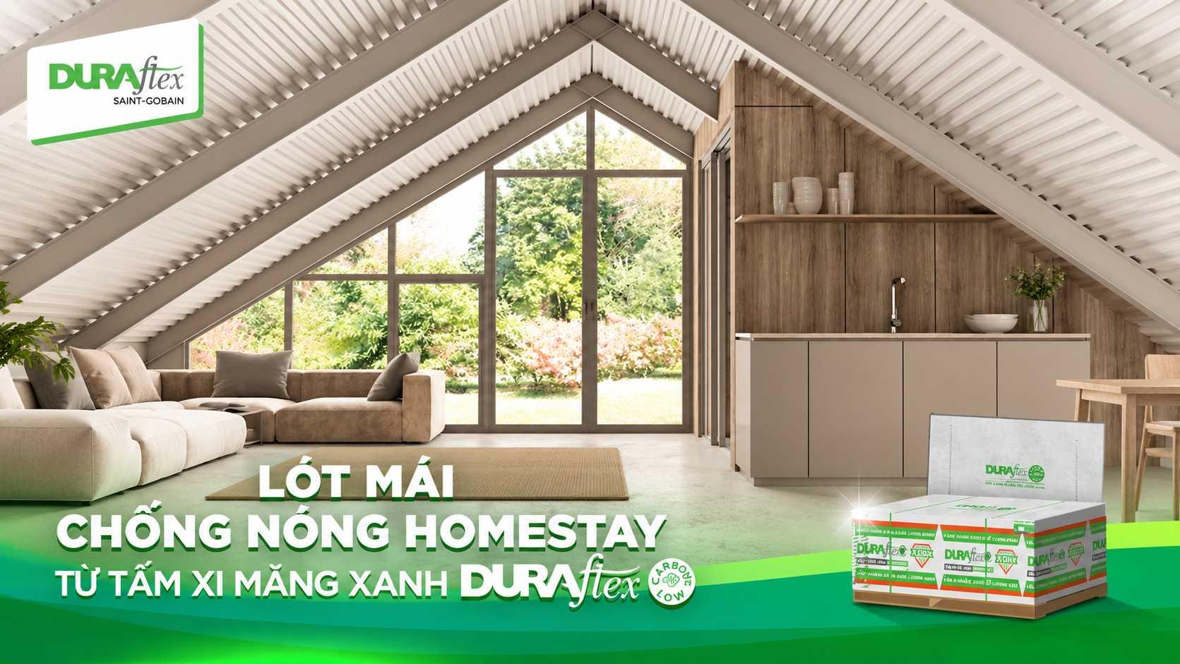 Lót mái chống nóng homestay từ tấm xi măng duraflex