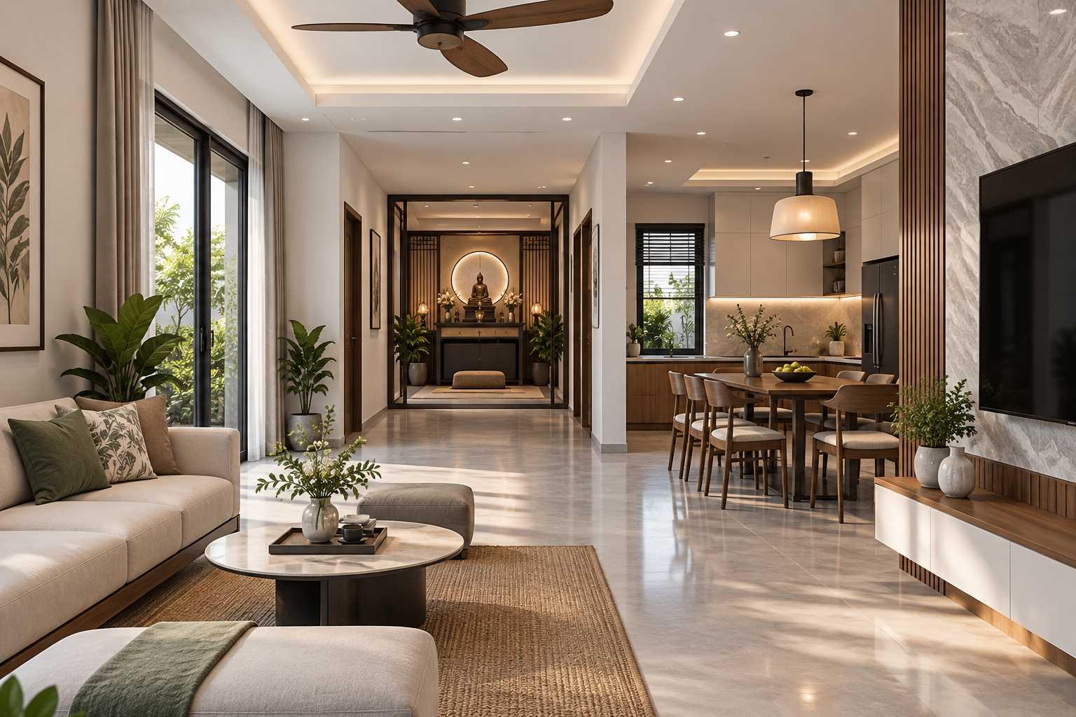 Thiết kế phòng thờ phía sau với nội thất gỗ đơn giản giúp duy trì vẻ trang nghiêm