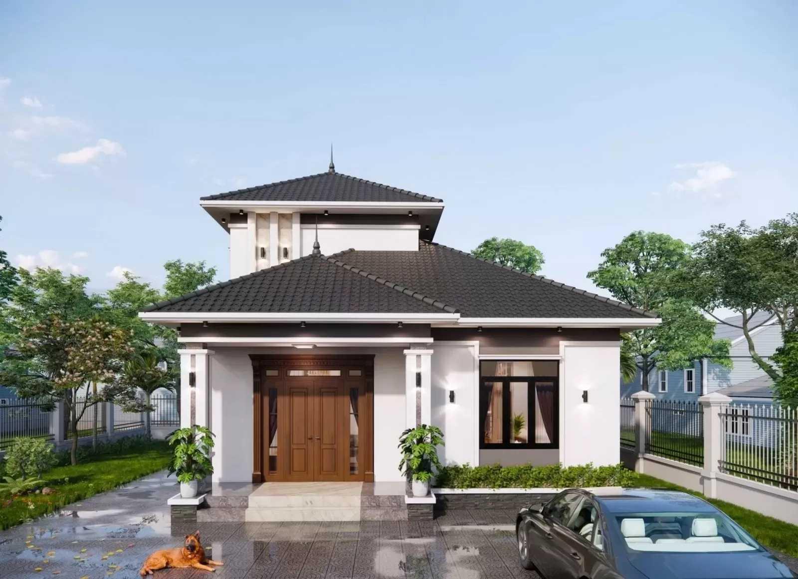 Mẫu nhà cấp 4 gác lửng 4 phòng ngủ mái Nhật