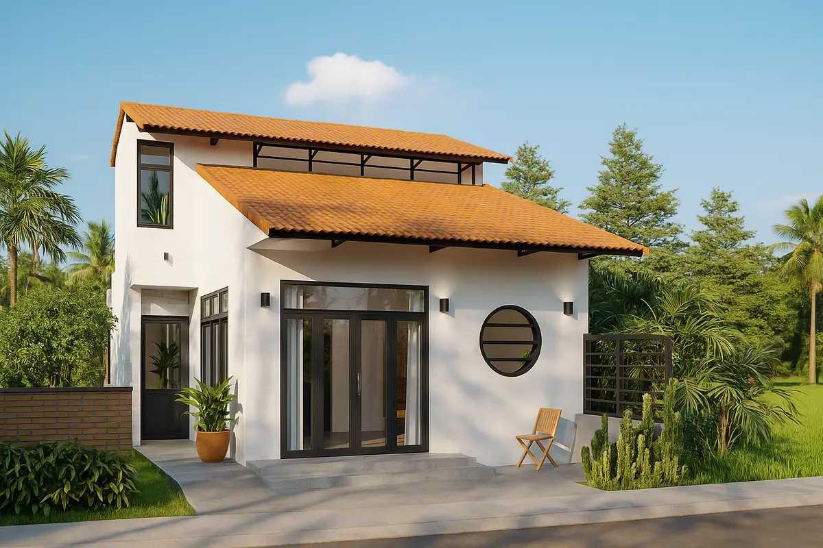 Mẫu nhà cấp 4 gác lửng 4 phòng ngủ mái tôn