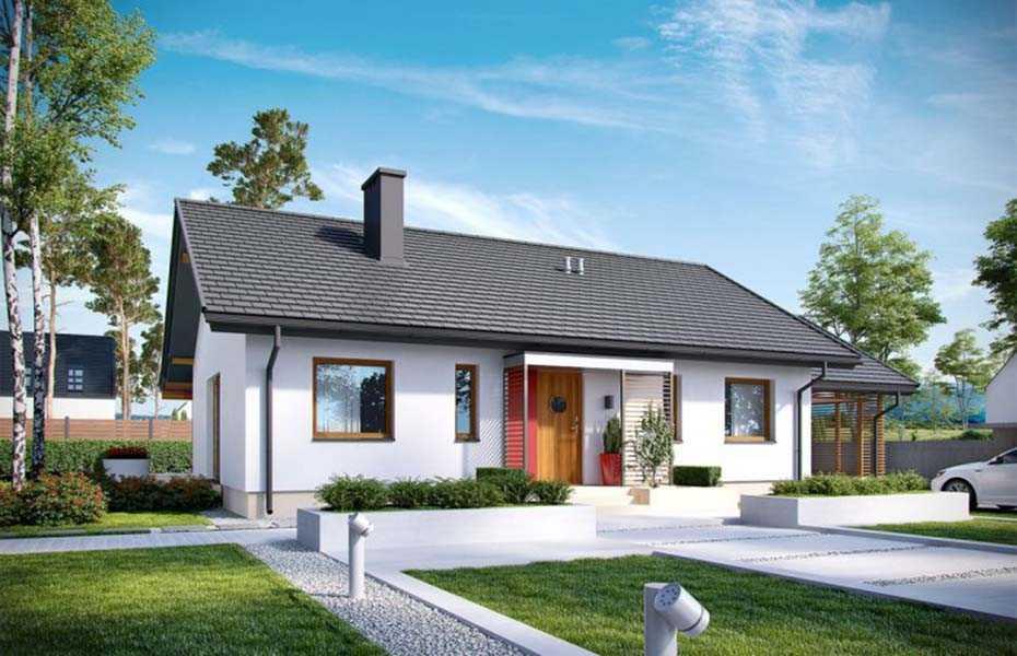 Nhà cấp 4 mái tôn gác lửng có sân vườn rộng rãi kết hợp lam che nắng trang trí mặt tiền nhà (Nguồn: Internet)