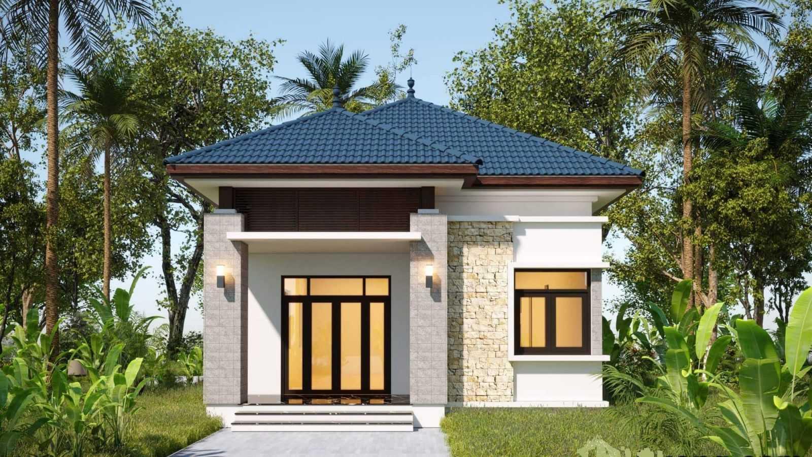 Mẫu nhà cấp 4 mái tôn 3 phòng ngủ kết hợp sân vườn tạo không gian sinh hoạt gần gũi thiên nhiên (Nguồn: Internet)