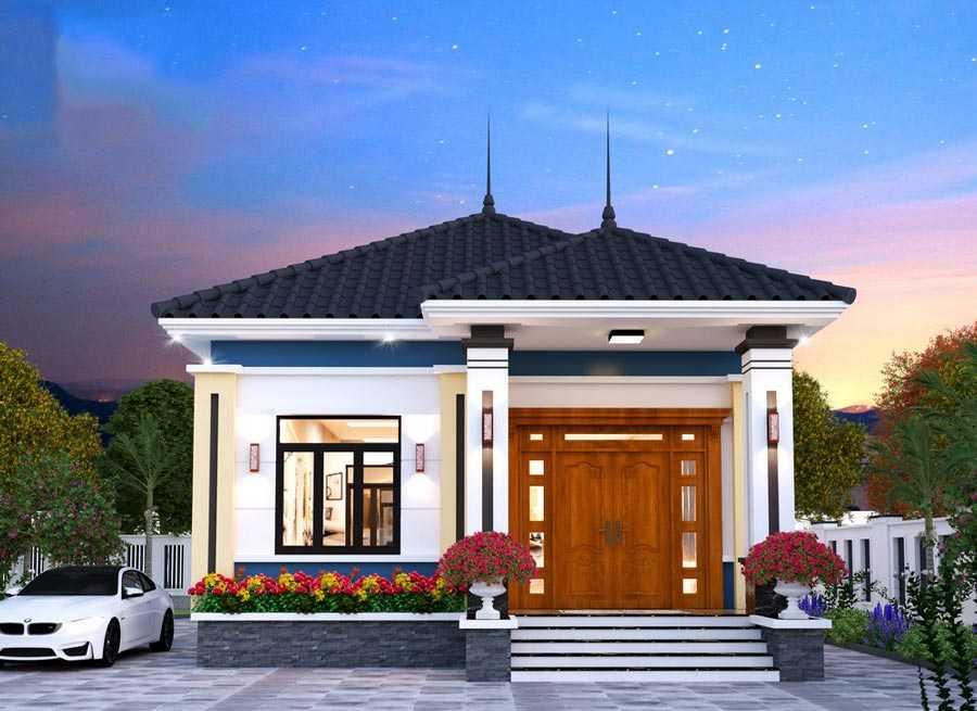 Mẫu nhà cấp 4 mái tôn 100m² có thiết kế gọn gàng, đáp ứng nhu cầu gia đình 4–5 thành viên (Nguồn: Internet)