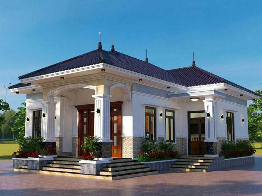 Nhà cấp 4 diện tích 100m² bố trí 3 phòng ngủ tập trung phía sau để tăng sự riêng tư (Nguồn: Internet)