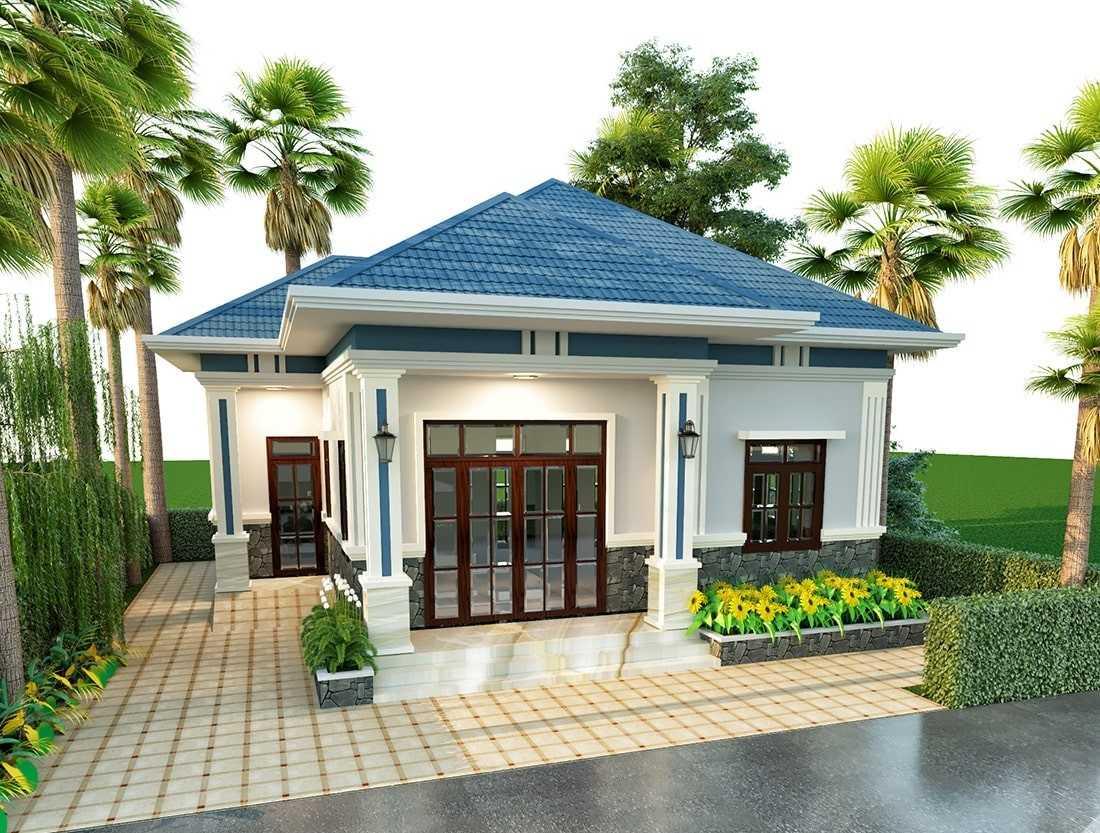 Mẫu nhà cấp 4 mái tôn 3 phòng ngủ ở nông thôn có sân rộng và hiên trước thoáng mát (Nguồn: Internet)